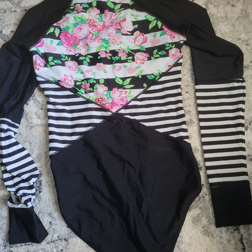Floral and Striped Colorblock Swimsuit or Bodysuit Festival Fairy Coachella - Picture 6 of 7